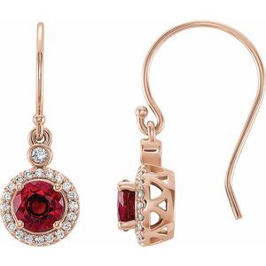 Lab-Grown Ruby And 1/8 Ctw Natural Diamond Earrings