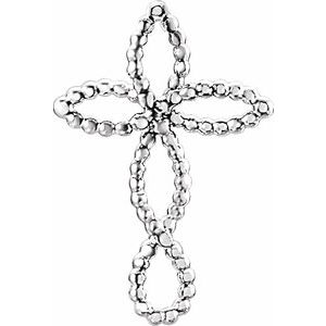 14K White Beaded Cross Pendant