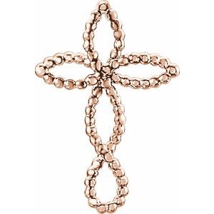 14K Rose Beaded Cross Pendant