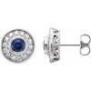 14K White Lab-Grown Blue Sapphire & 3/8 CTW Natural Diamond Halo-Style Earrings