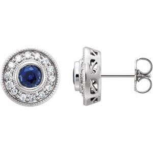 Lab-Grown Blue Sapphire And 1/3 Ctw Natural Diamond Earrings With Backs