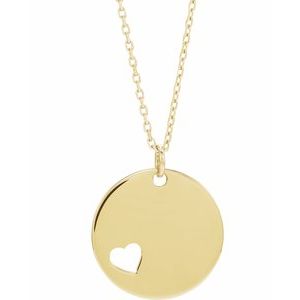 14K Yellow Engravable Pierced Heart Disc 16-18″ Necklace