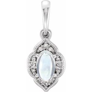 Natural Rainbow Moonstone And .03 Ctw Natural Diamond Pendant