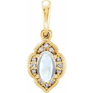 14K Yellow Natural Rainbow Moonstone & .03 CTW Natural Diamond Clover Pendant