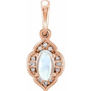 14K Rose Natural Rainbow Moonstone & .03 CTW Natural Diamond Clover Pendant