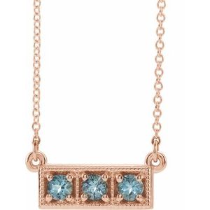 Natural Aquamarine Threes Stone Bar Necklace