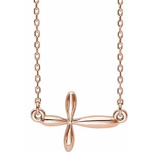 14K Rose Sideways Cross 16-18″ Necklace