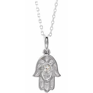 14K White .03 CTW Natural Diamond Hamsa 16-18″ Necklace