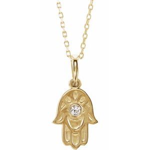 14K Yellow .03 CTW Natural Diamond Hamsa 16-18″ Necklace