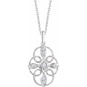 14K White 1/10 CTW Natural Diamond Filigree 16-18″ Necklace