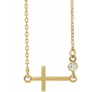 .03 Ct Natural Diamond Sideways Cross Adjustable Necklace