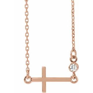 .03 Ct Natural Diamond Sideways Cross Adjustable Necklace