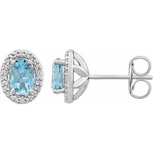 Natural Sky Blue Topaz And .025 Ctw Natural Diamond Earrings With Backs