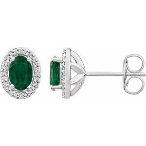 Lab-Grown Emerald And .025 Ctw Natural Diamond Earrings With Backs