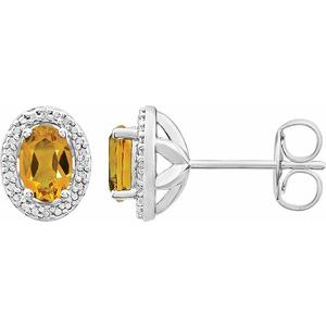 Natural Citrine  And .025 Ctw Natural Diamond Earrings With Backs