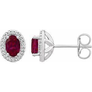 Lab-Grown Ruby And .025 Ctw Natural Diamond Earrings