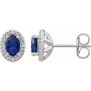 Lab-Grown Blue Sapphire And .025 Ctw Natural Diamond Earrings With Backs