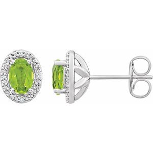 Natural Peridot And .025 Ctw Natural Diamond Earrings