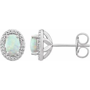 Lab-Grown Opal And .025 Ctw Natural Diamond Earrings