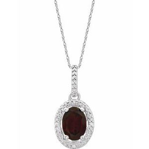 Natural Mozambique Garnet And .01 Ctw Natural Diamond Necklace