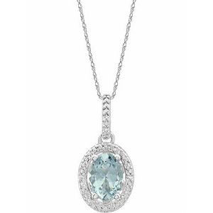 Natural Aquamarine And .01 Ctw Natural Diamond Necklace