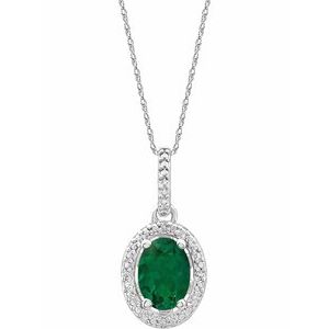 Lab-Grown Emerald And .01 Ctw Natural Diamond Necklace