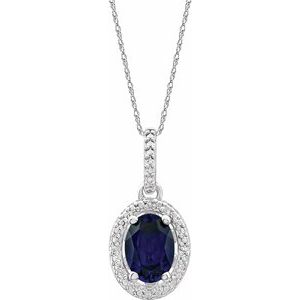 Lab-Grown Blue Sapphire And .01 Ctw Natural Diamond Necklace