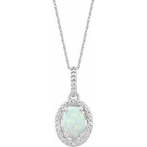 Lab-Grown White Opal And .01 Ctw Natural Diamond Necklace