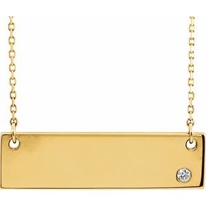 14K Yellow .03 CT Natural Diamond Engravable Bar 17″ Necklace