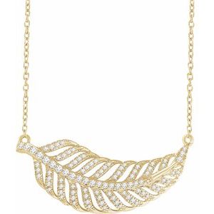 14K Yellow 3/8 CTW Natural Diamond Leaf 16-18″ Necklace