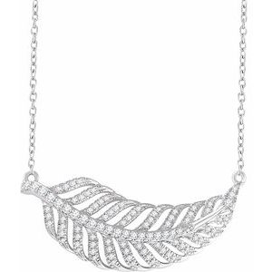 14K White 3/8 CTW Natural Diamond Leaf 16-18″ Necklace