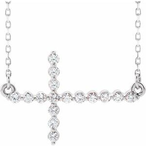 1/4 Ctw Natural Diamond Sideways Cross Necklace