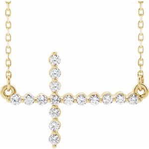 14K Yellow 1/4 CTW Natural Diamond Sideways Cross 16-18″ Necklace