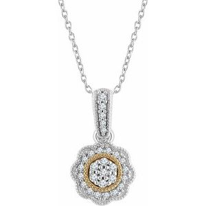 14K White/Yellow 1/6 CTW Natural Diamond Halo-Style 16-18″ Necklace