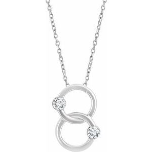 14K White 1/10 CTW Natural Diamond Two-Stone Interlocking Circle 18″ Necklace