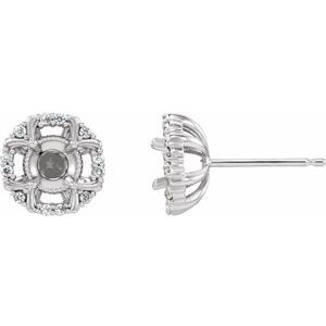 1/10 Ctw Natural Diamond Semi-Set Halo-Style Earrings