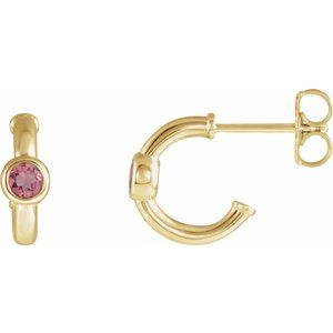 Natural Pink Tourmaline J-Hoop Earrings