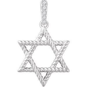 14K White .025 CTW Natural Diamond Star of David Pendant