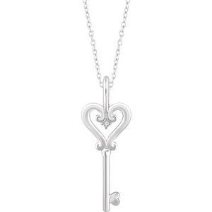 Sterling Silver .006 CT Natural Diamond Key 16-18″ Necklace