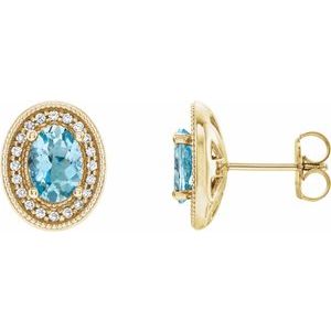 1/5 Ctw Natural Diamond And Natural Aquamarine Earrings