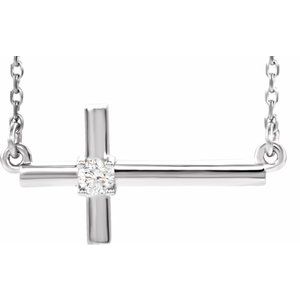 .03 Ct Natural Diamond Sideways Cross Necklace