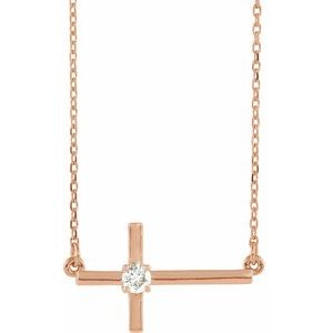 1/10 Ctw Natural Diamond Sideways Cross Adjustable Necklace