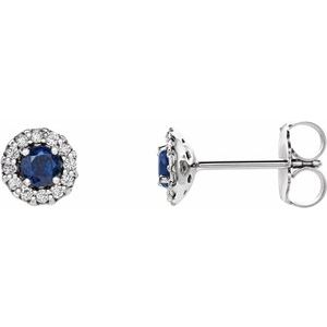 Natural Blue Sapphire And 1/10 Ctw Natural Diamond Earrings