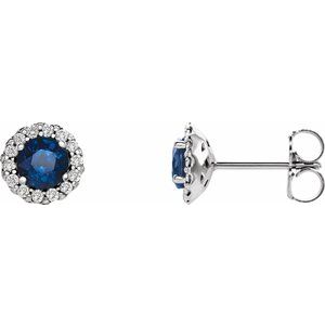 Natural Blue Sapphire And 1/10 Ctw Natural Diamond Earrings