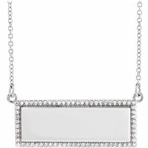 14K White 1/6 CTW Natural Diamond Engravable Bar 18″ Necklace