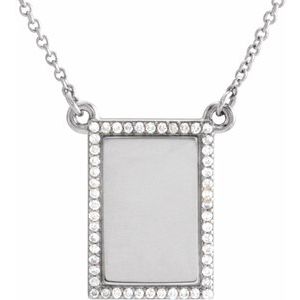 14K White 1/8 CTW Natural Diamond Engravable Bar 18″ Necklace