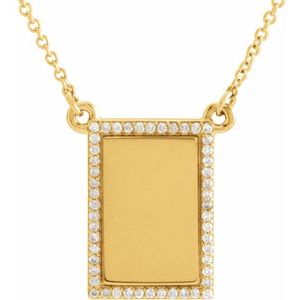 14K Yellow 1/8 CTW Natural Diamond Engravable Bar 18″ Necklace