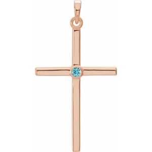 Natural Blue Zircon Cross Pendant