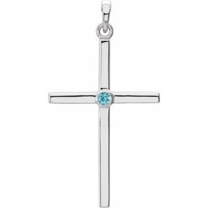 Natural Blue Zircon Cross Pendant