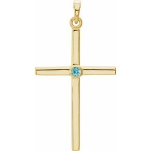 Natural Blue Zircon Cross Pendant